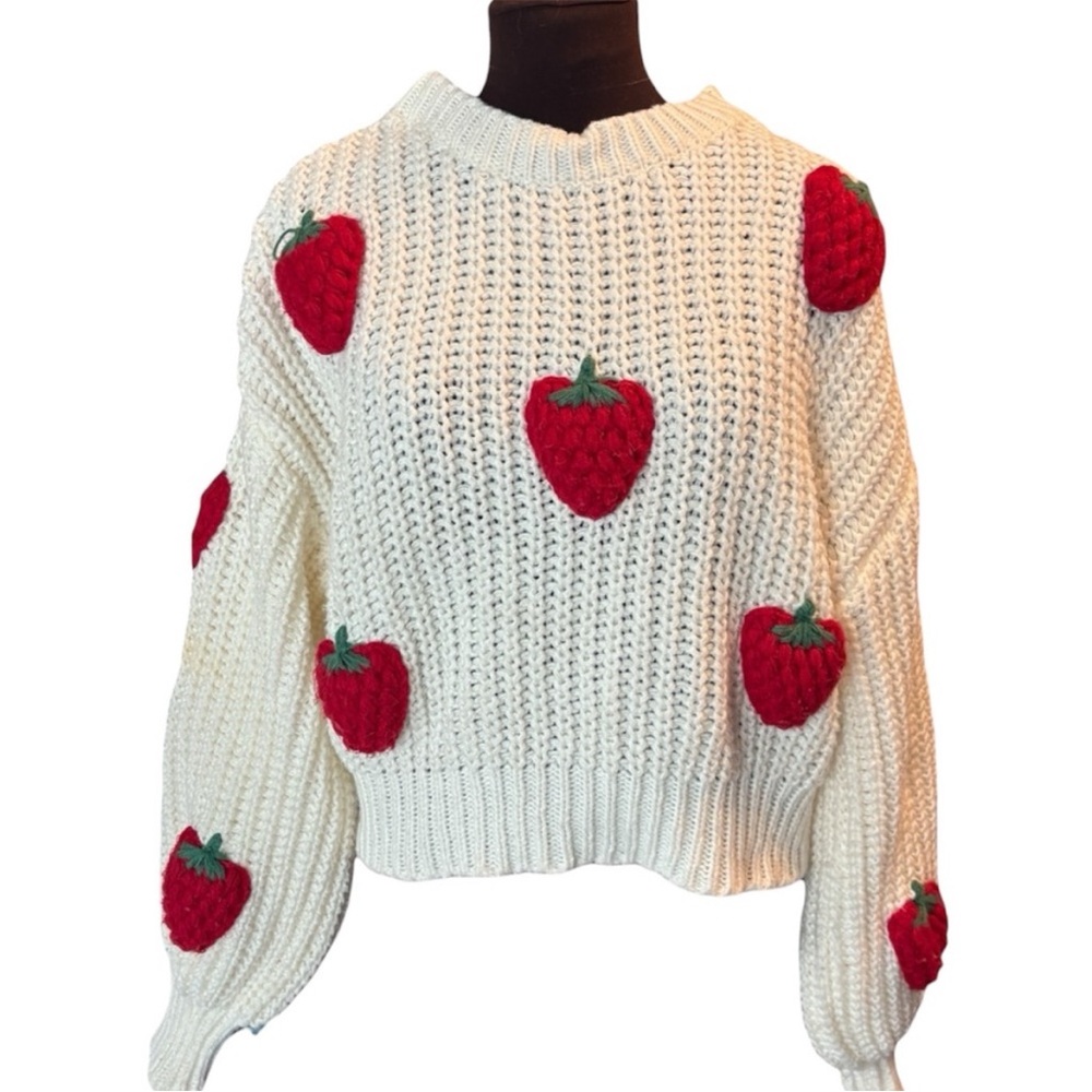 Strawberry Patterned White Sweater - image 7